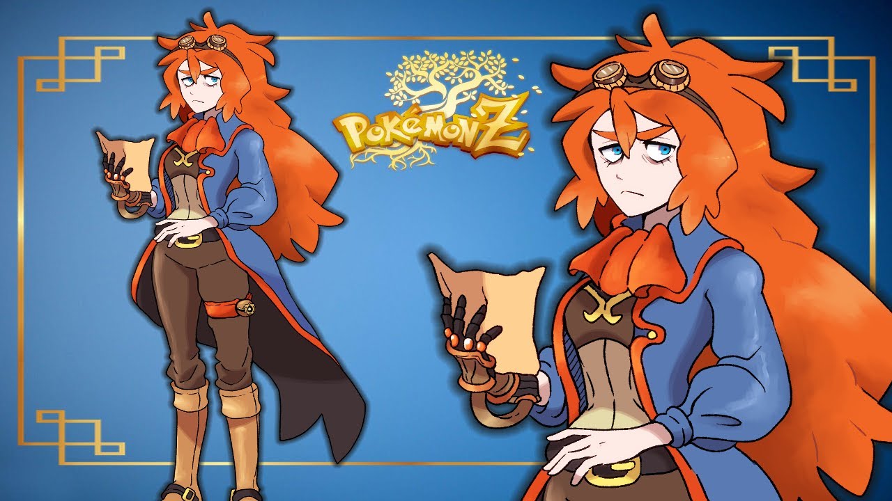 Promo art del juego donde sale la profesora con pelo naranja y una vestimenta de esos tiempos de la revolución francesa pero con temática steampunk ya que lleva un guantelete mecánico mientras sujeta un papel